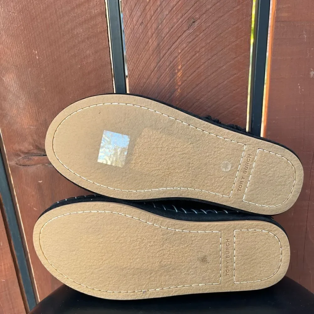 TORY BURCH SHEARLING SLIPPERS BLACK 6.5